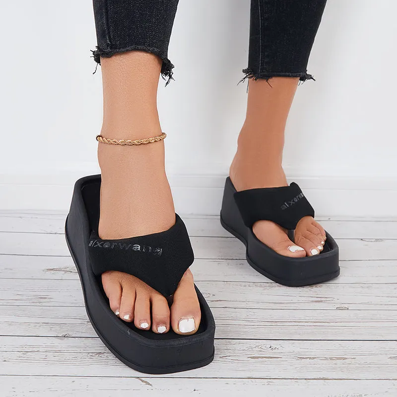 Sohiwoo Women Soft Platform Wedge Slippers Thong Slides Flip Flop Sandals