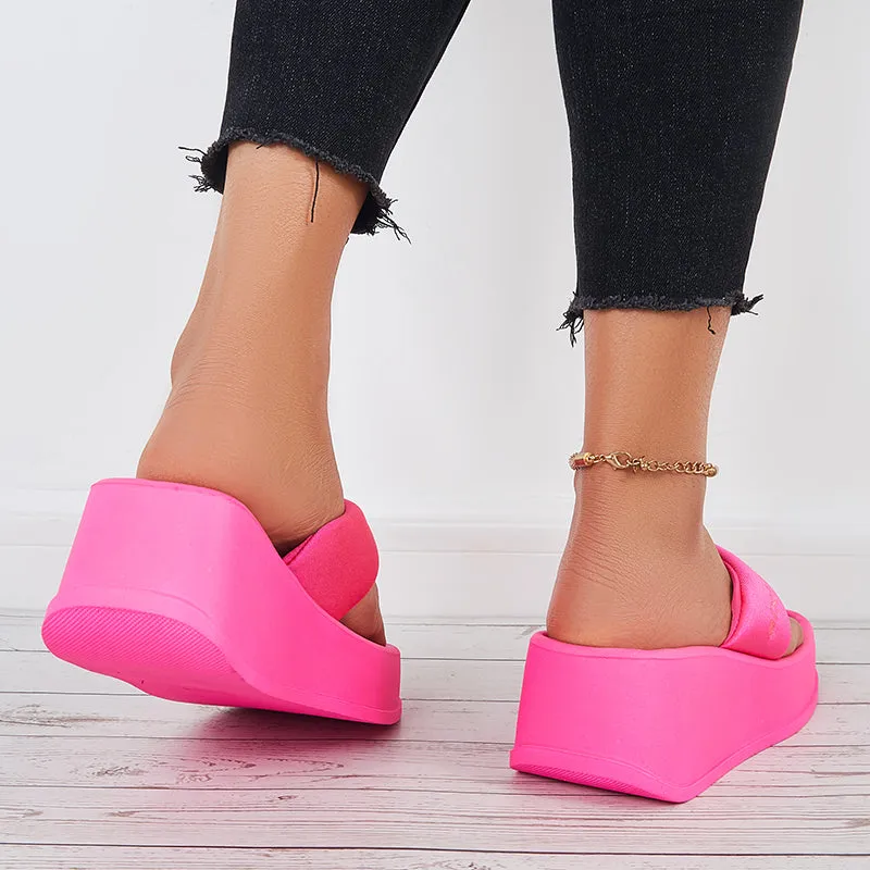 Sohiwoo Women Soft Platform Wedge Slippers Thong Slides Flip Flop Sandals