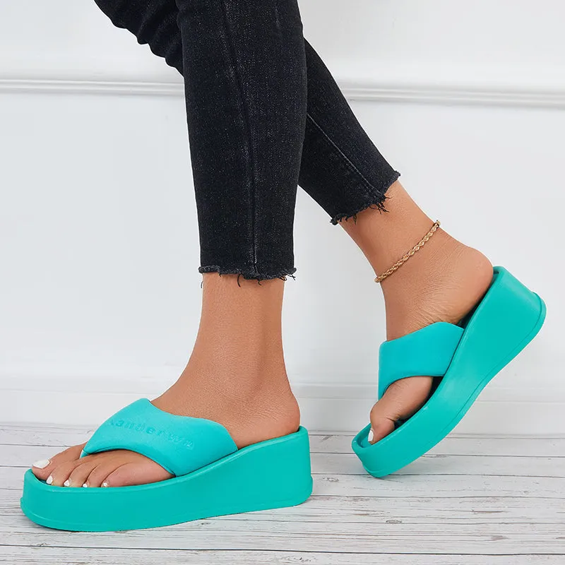 Sohiwoo Women Soft Platform Wedge Slippers Thong Slides Flip Flop Sandals