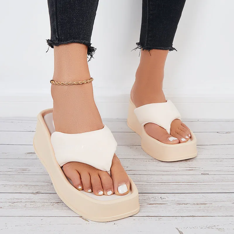 Sohiwoo Women Soft Platform Wedge Slippers Thong Slides Flip Flop Sandals