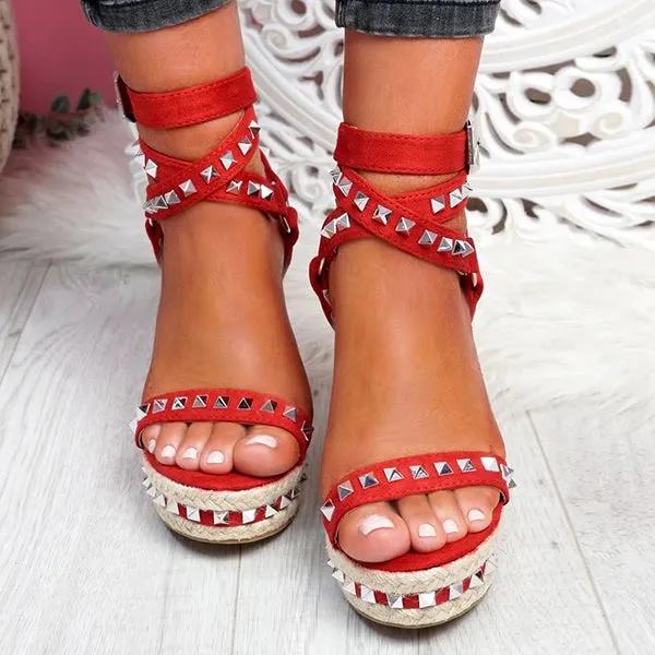 Sohiwoo  Women's Daily Sandals Numy Wedge Rock Studs Sandals Platform Shoes