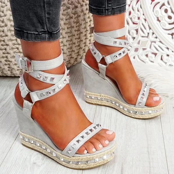 Sohiwoo  Women's Daily Sandals Numy Wedge Rock Studs Sandals Platform Shoes