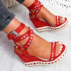 Sohiwoo  Women's Daily Sandals Numy Wedge Rock Studs Sandals Platform Shoes