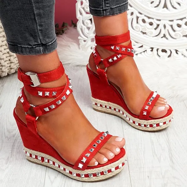 Sohiwoo  Women's Daily Sandals Numy Wedge Rock Studs Sandals Platform Shoes