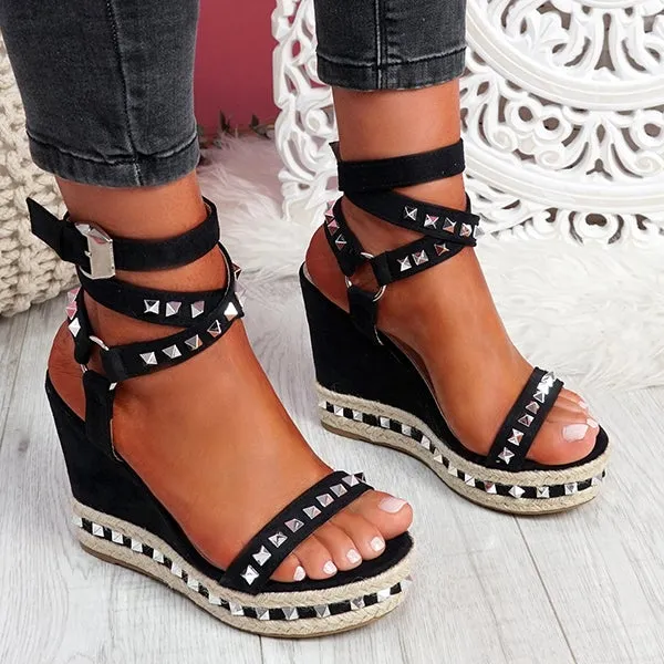Sohiwoo  Women's Daily Sandals Numy Wedge Rock Studs Sandals Platform Shoes