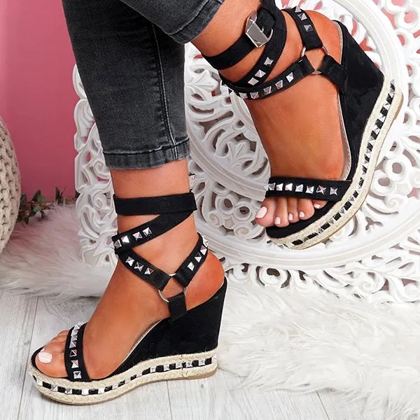 Sohiwoo  Women's Daily Sandals Numy Wedge Rock Studs Sandals Platform Shoes
