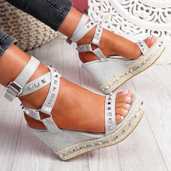 Sohiwoo  Women's Daily Sandals Numy Wedge Rock Studs Sandals Platform Shoes