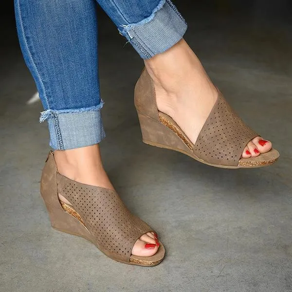 Sohiwoo  Womens Open Toe Slip On  Cutout Heels Wedge Sandals Imilybela
