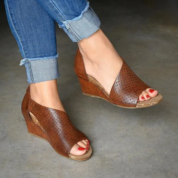 Sohiwoo  Womens Open Toe Slip On  Cutout Heels Wedge Sandals Imilybela