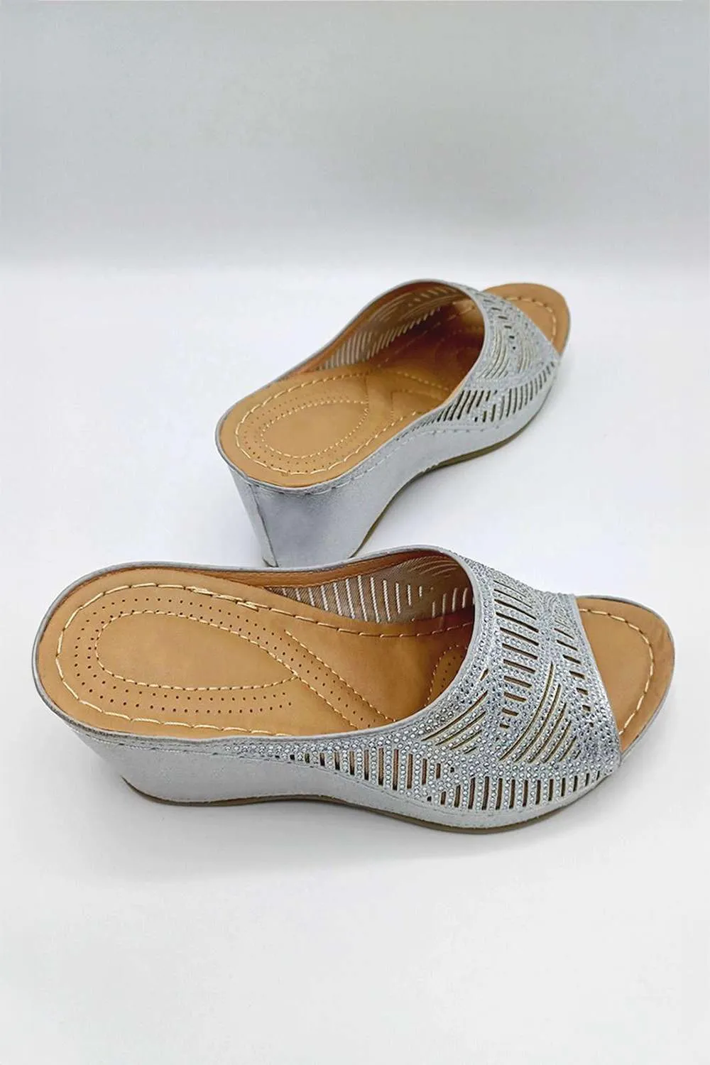 Soleil Diamante Strap Wedges in Silver