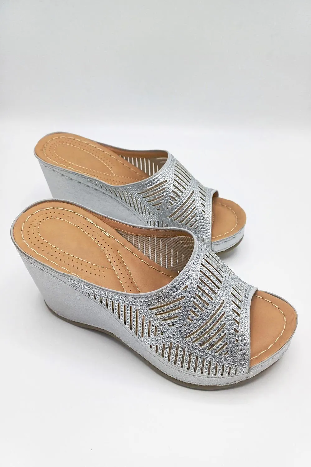 Soleil Diamante Strap Wedges in Silver