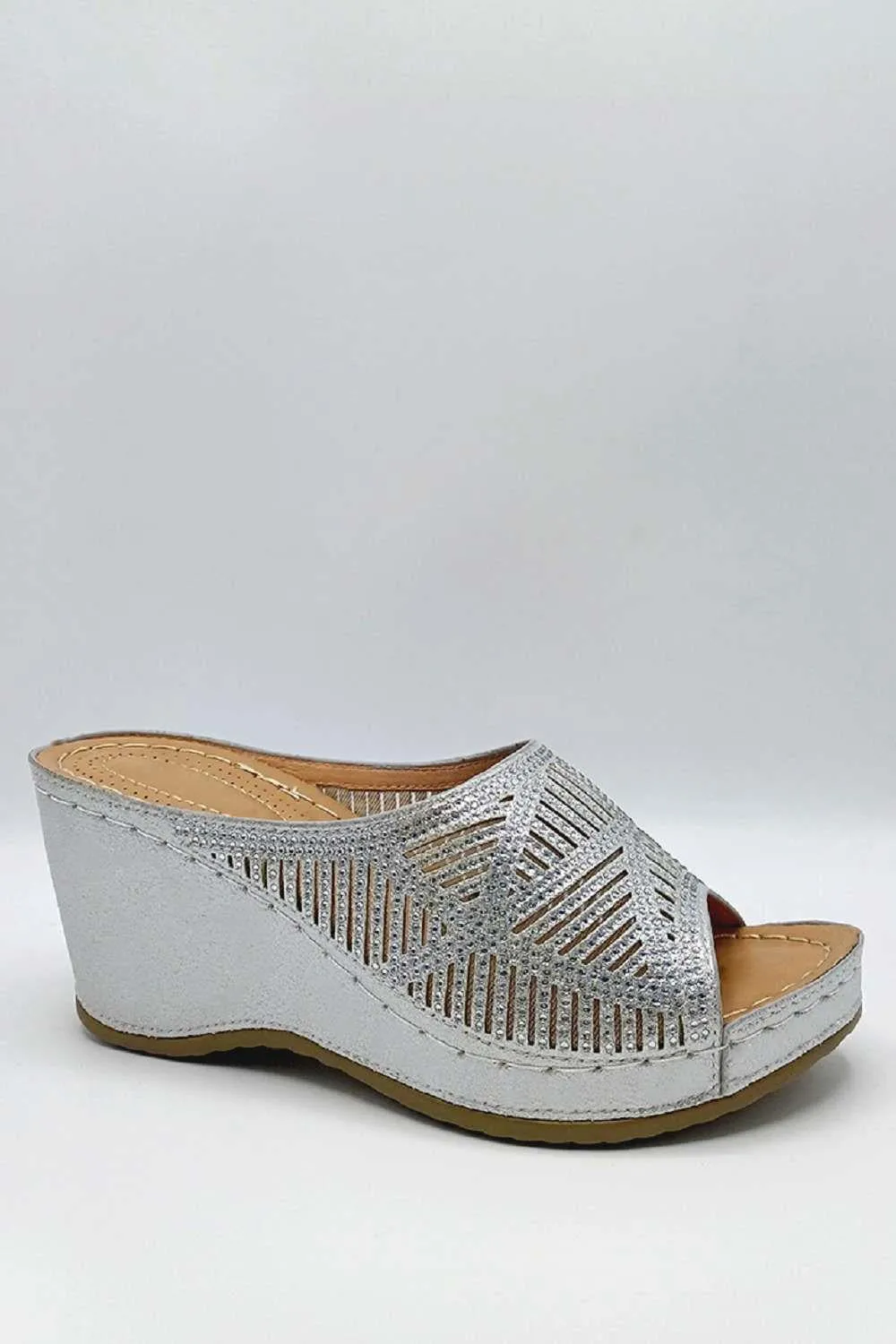 Soleil Diamante Strap Wedges in Silver