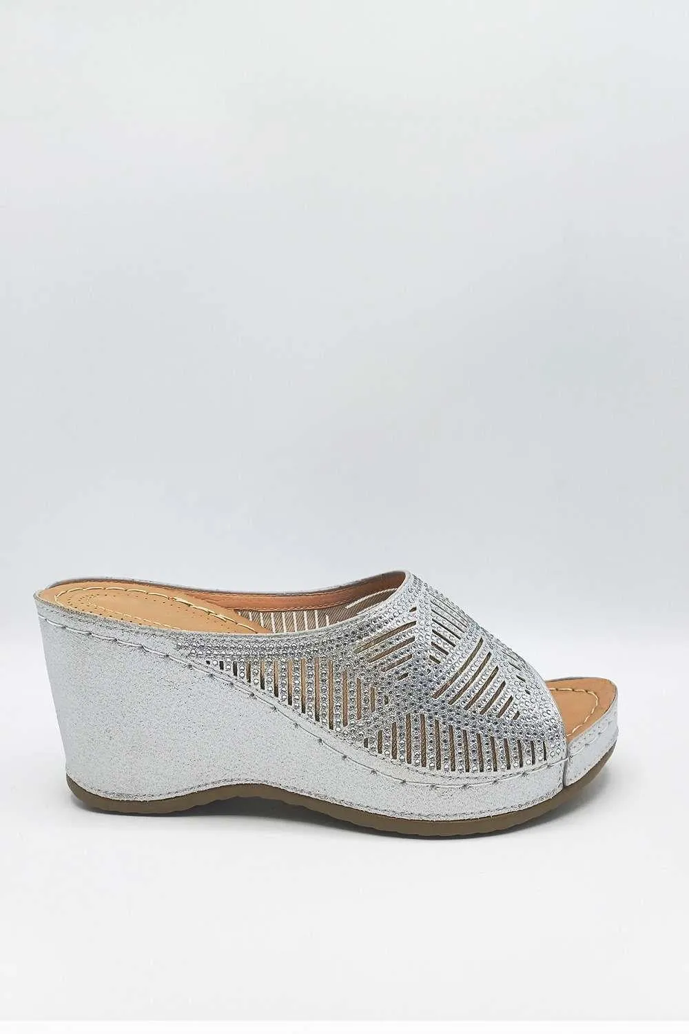 Soleil Diamante Strap Wedges in Silver