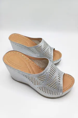 Soleil Diamante Strap Wedges in Silver