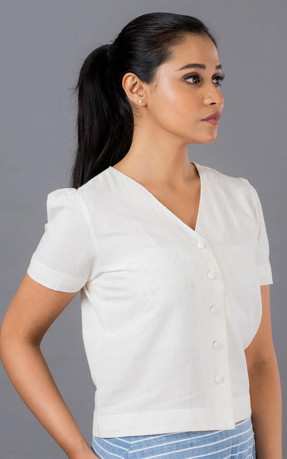Solid rib-effect button down top