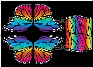 Spandex Circle Panel Wings Rainbow Black Regular - Glitter Stardust