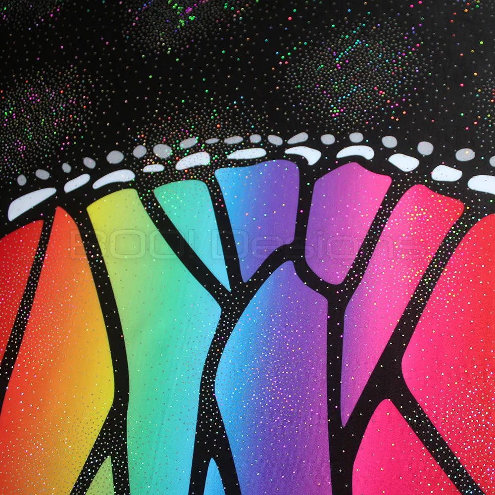 Spandex Circle Panel Wings Rainbow Black Regular - Glitter Stardust