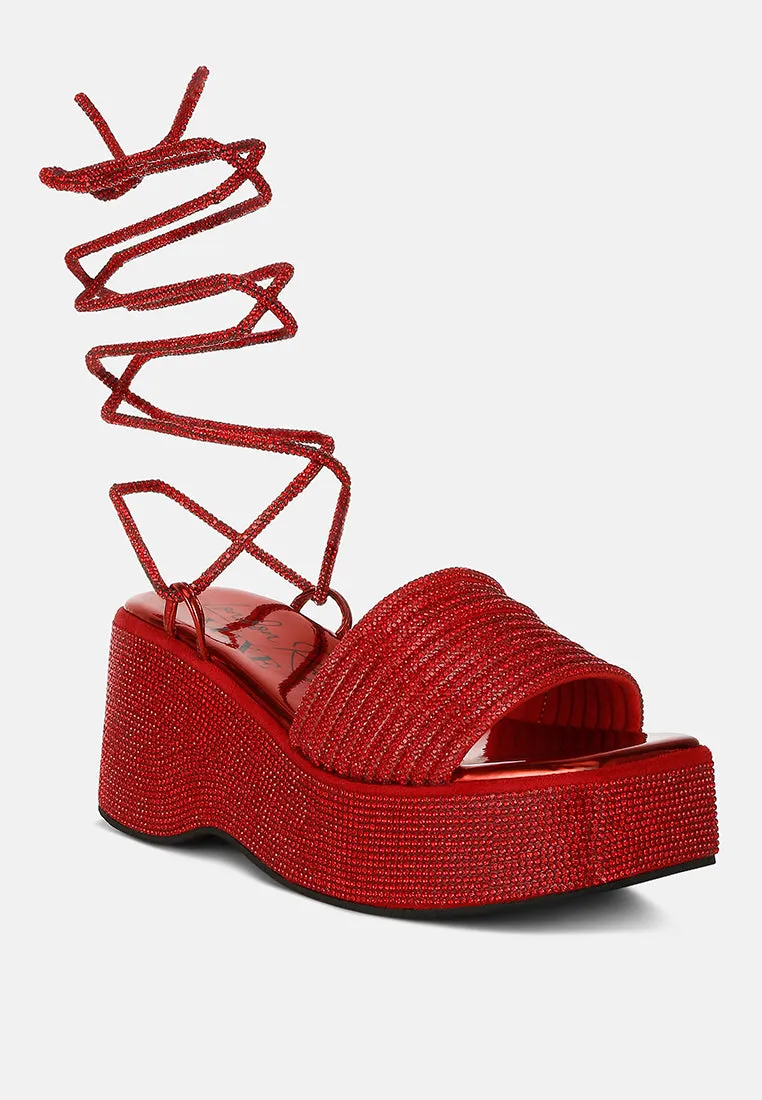 Swifties Rhinestone Embellished Lace-Up Sandals