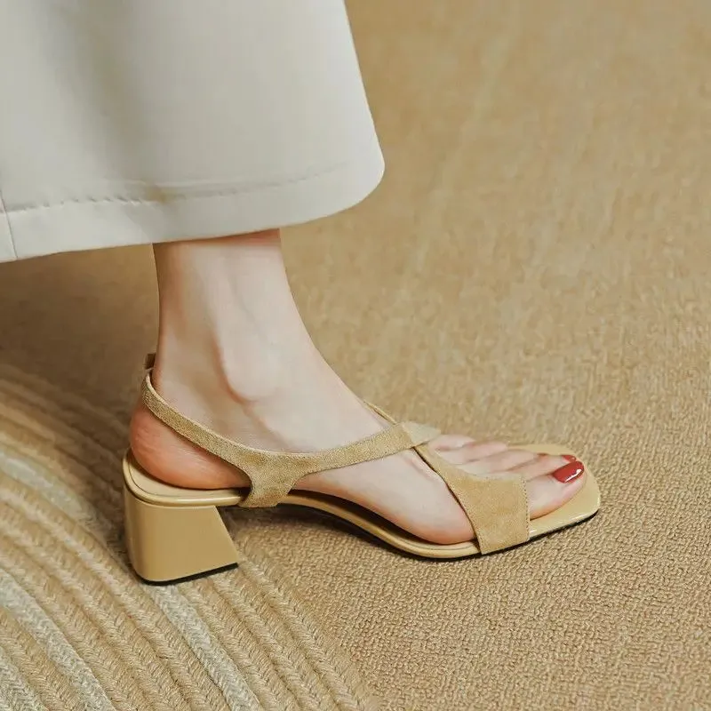 TAVIMART  -  Footwear Square Heels Women's Shoes Beach Sandals for Woman One Word Summer Blue Medium New Breathable Fashion Vip Sale F H
