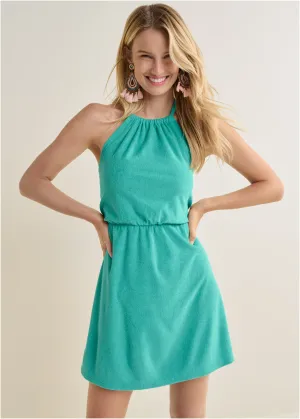 Terry Halter Mini Dress - Turquoise