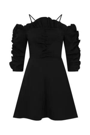 Tia Black Off Shoulder Ruffle Skater Dress