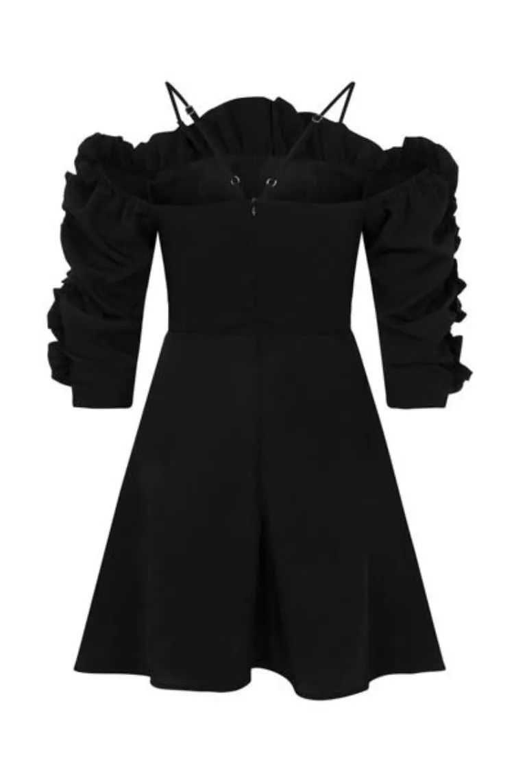 Tia Black Off Shoulder Ruffle Skater Dress