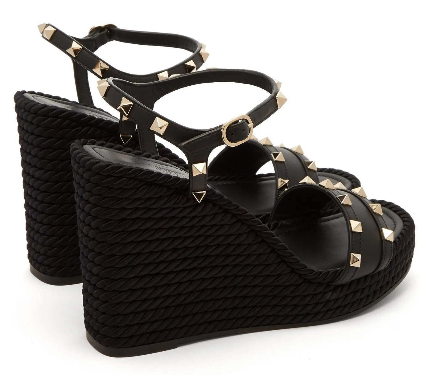 'Torchon' Rockstud Leather Wedge Sandals