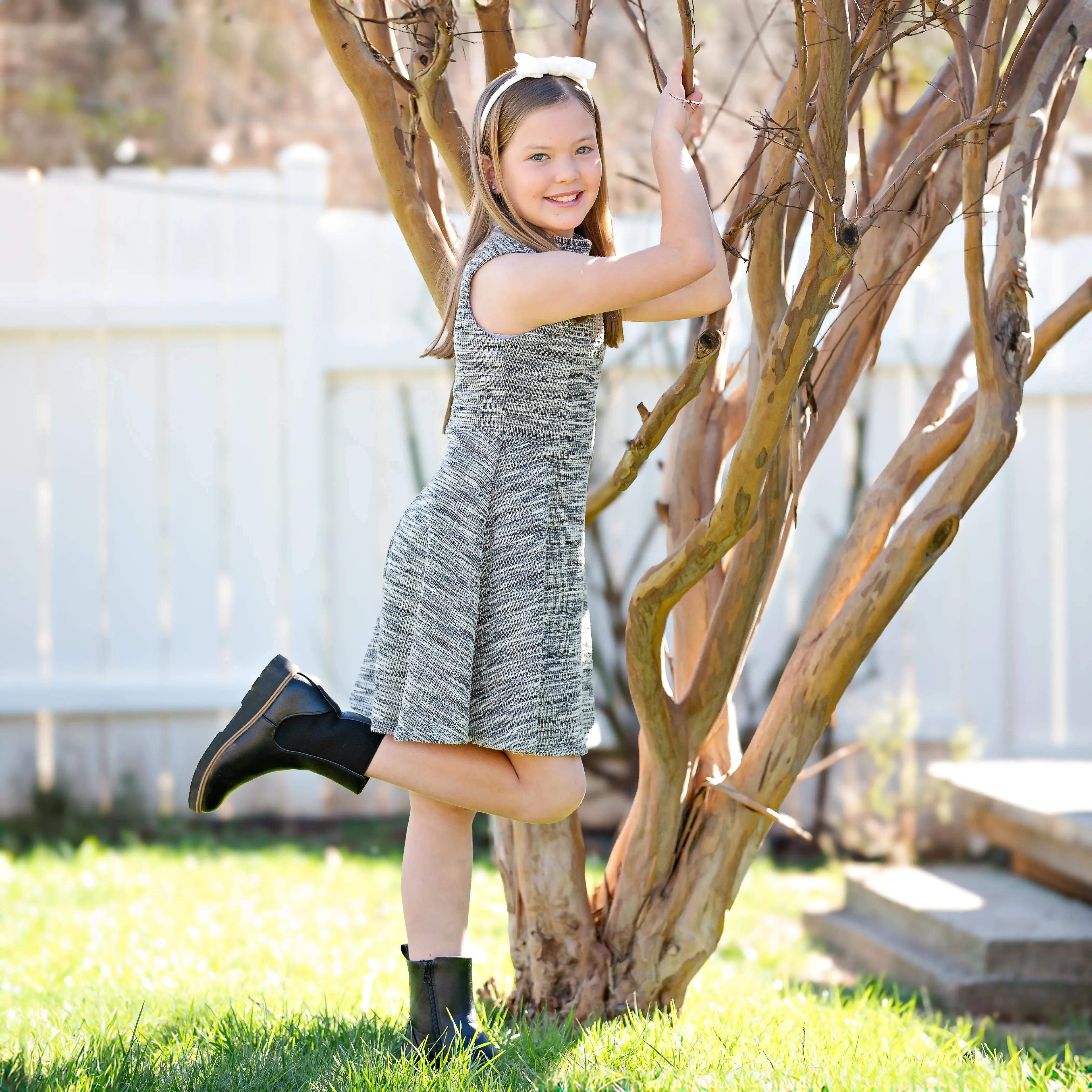 Tween Lurex Boucle Mock Neck Skater Dress