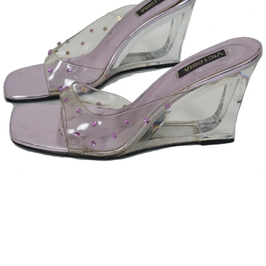 VINTAGE Y2K Clear Wedge Rhinestones Mules