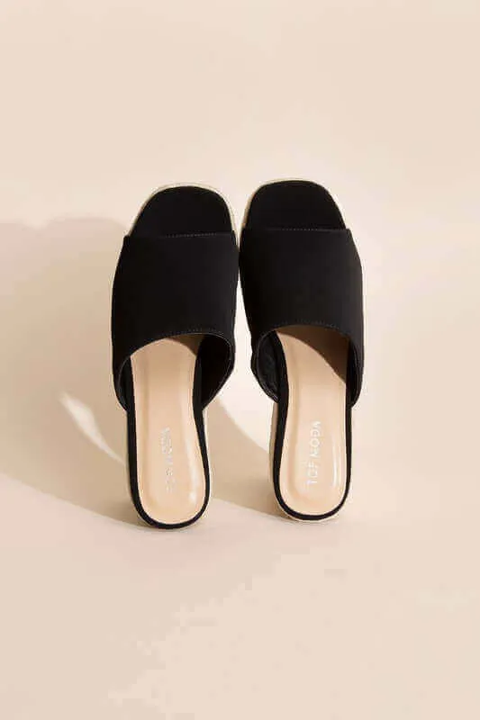 WEBSTER-20 Black Platform Wedge Slide Heels Sandals