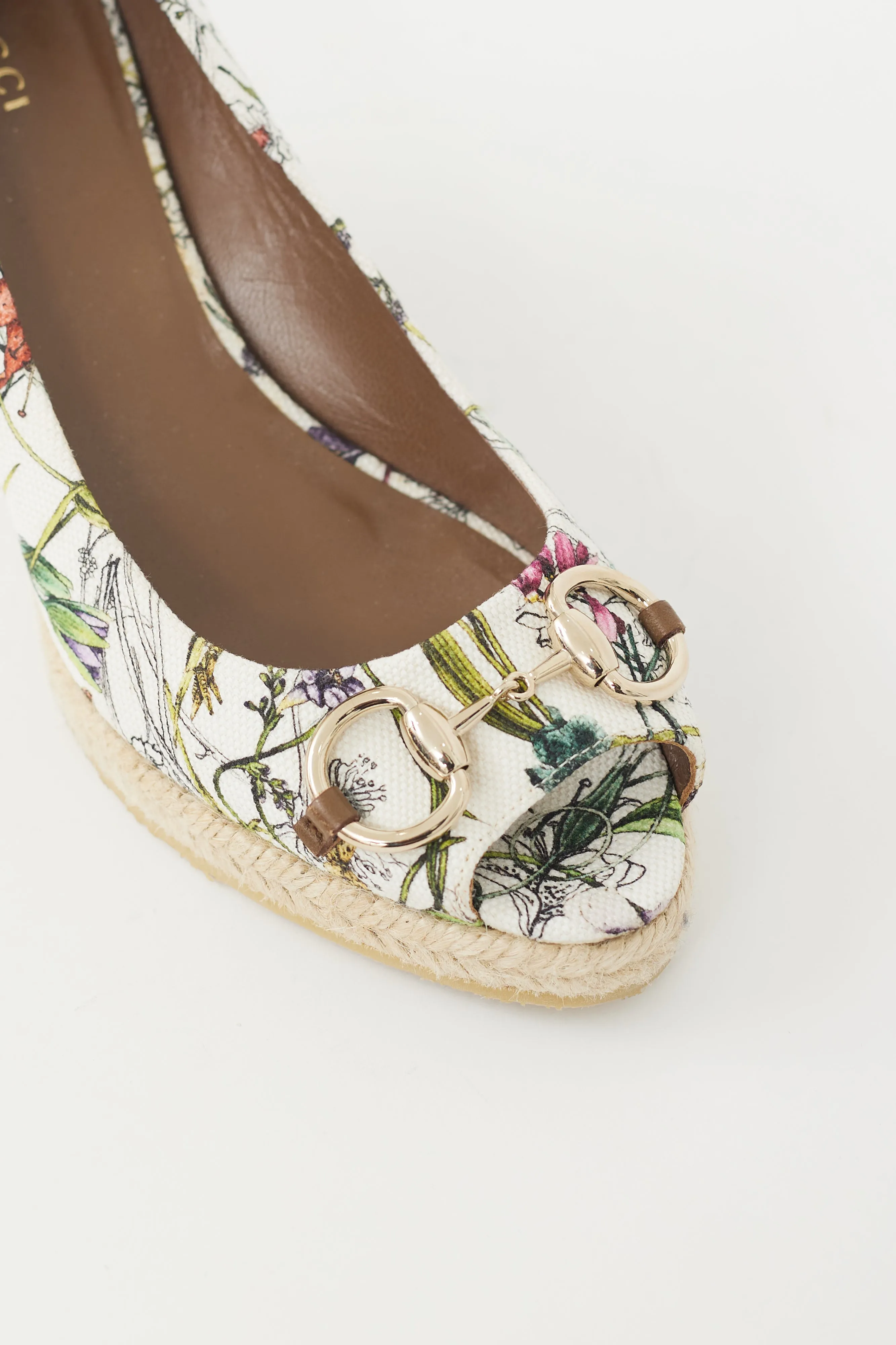 White & Multicolour Floral Canvas Wedge Heel