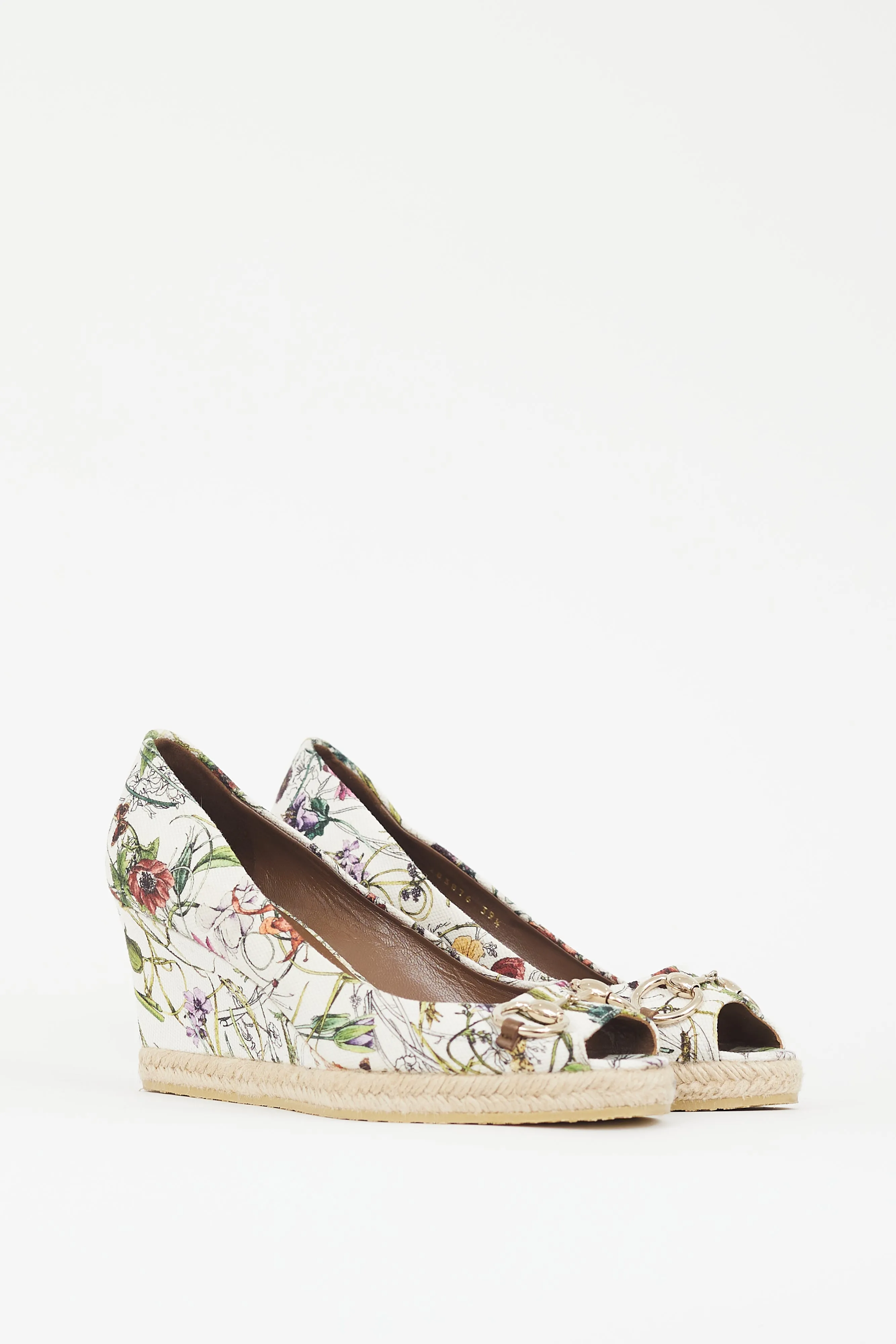 White & Multicolour Floral Canvas Wedge Heel