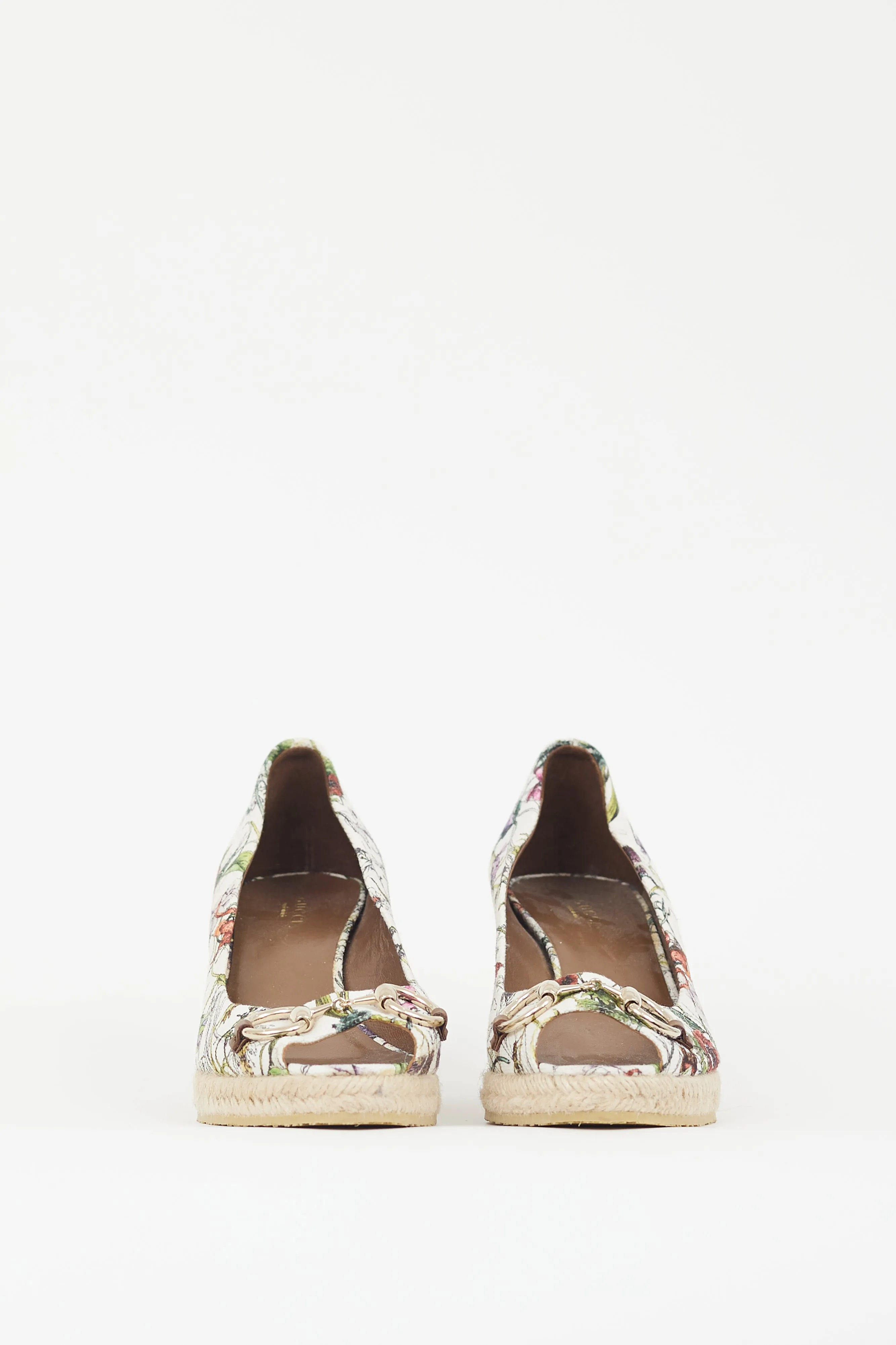 White & Multicolour Floral Canvas Wedge Heel