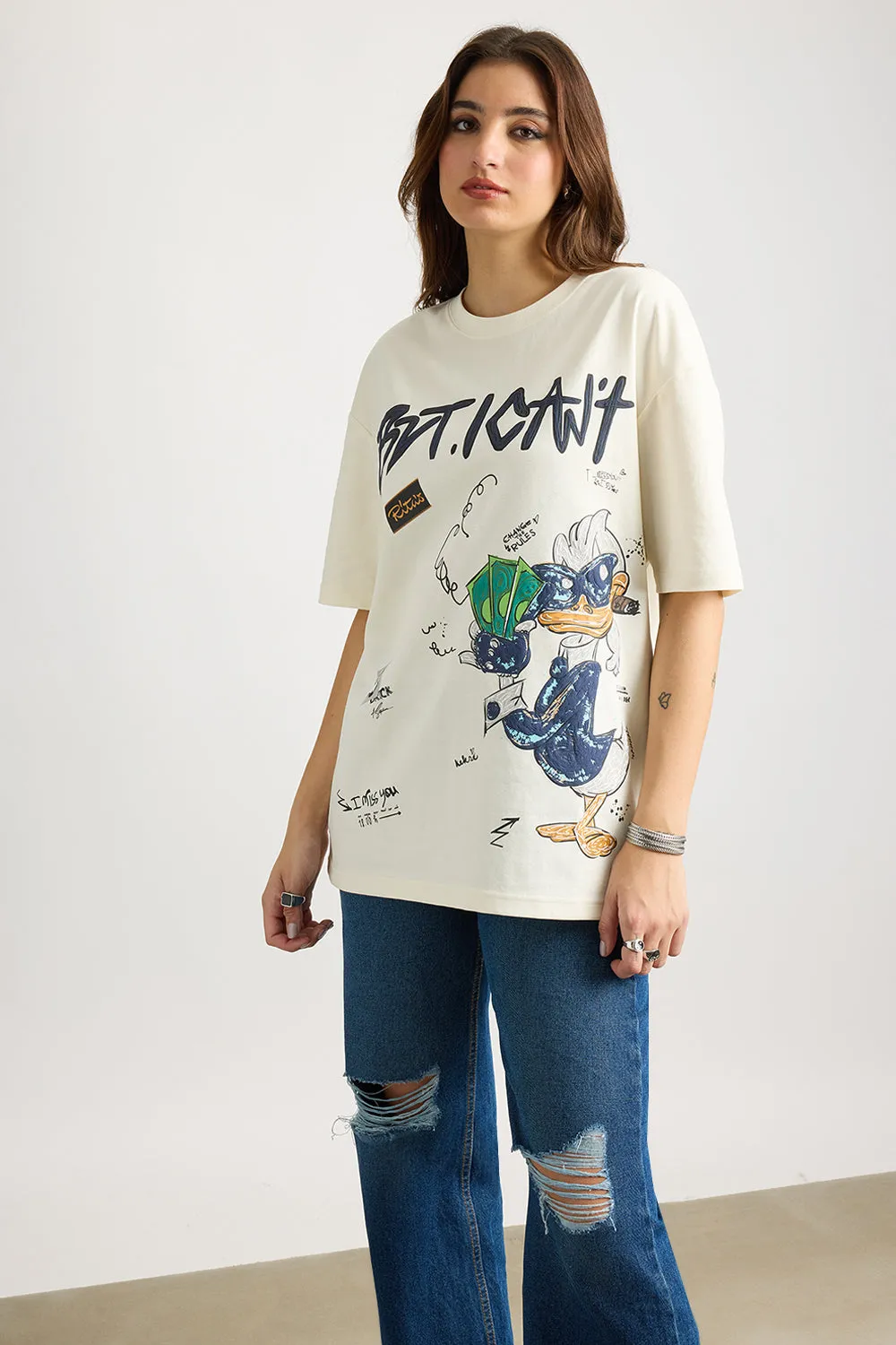 White I Can't Graphic T-Shirt