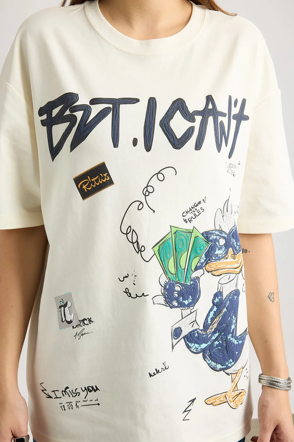White I Can't Graphic T-Shirt