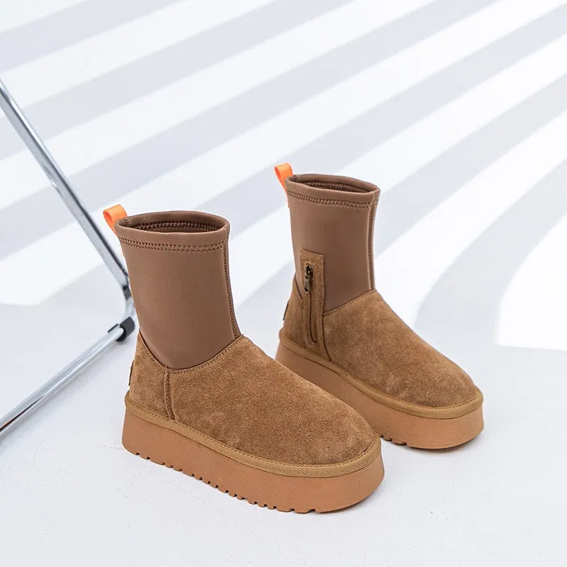 Winter Pencil Boots Thick-sole Snow Uggs Women's Stretch Side Zipper Socks Snow Shoes