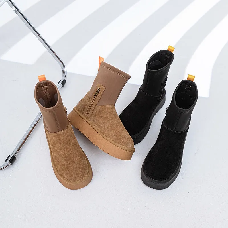 Winter Pencil Boots Thick-sole Snow Uggs Women's Stretch Side Zipper Socks Snow Shoes