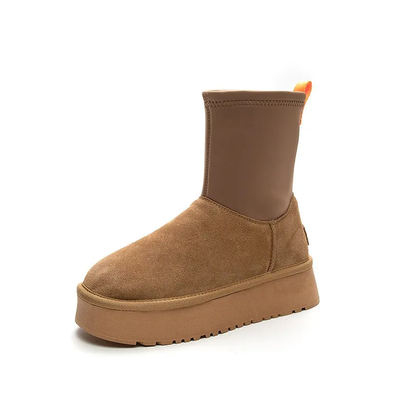 Winter Pencil Boots Thick-sole Snow Uggs Women's Stretch Side Zipper Socks Snow Shoes