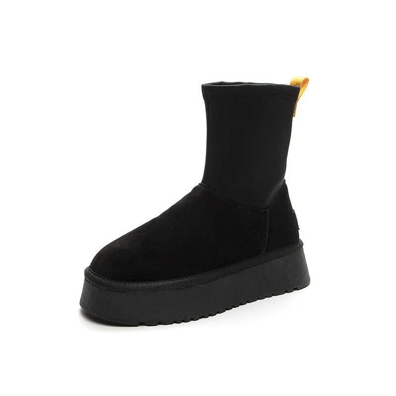 Winter Pencil Boots Thick-sole Snow Uggs Women's Stretch Side Zipper Socks Snow Shoes