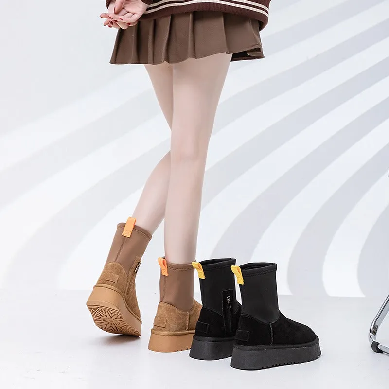 Winter Pencil Boots Thick-sole Snow Uggs Women's Stretch Side Zipper Socks Snow Shoes