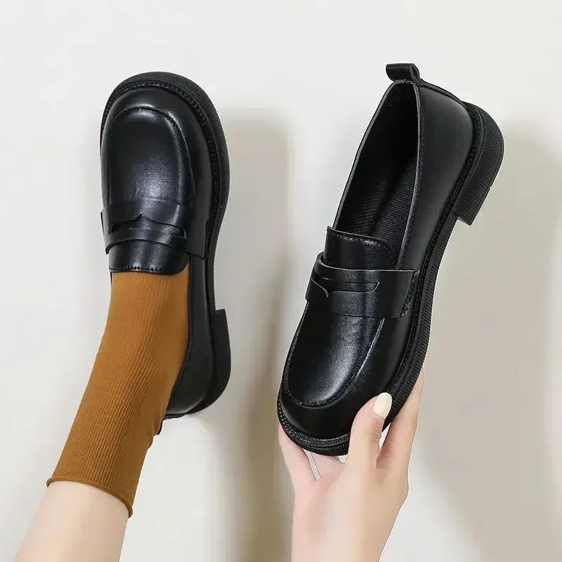 Wjczt Low Heel Elegant Loafers Cute Platform Black Woman Footwear Square Heels Kawaii Round Toe Moccasins Shoes for Women Y2k Popular