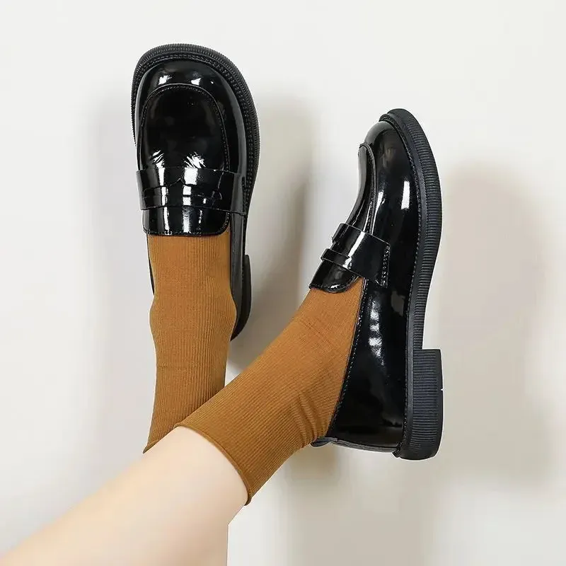 Wjczt Low Heel Elegant Loafers Cute Platform Black Woman Footwear Square Heels Kawaii Round Toe Moccasins Shoes for Women Y2k Popular