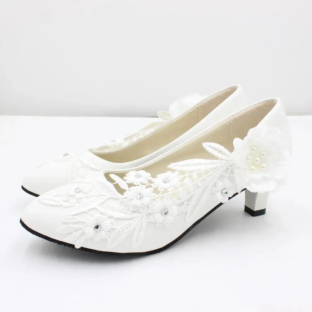 Wjczt White Flower Pumps New Arrival Womens Wedding Shoes Bride High Heels Platform Shoes for Woman Ladies Party Dress Shoes