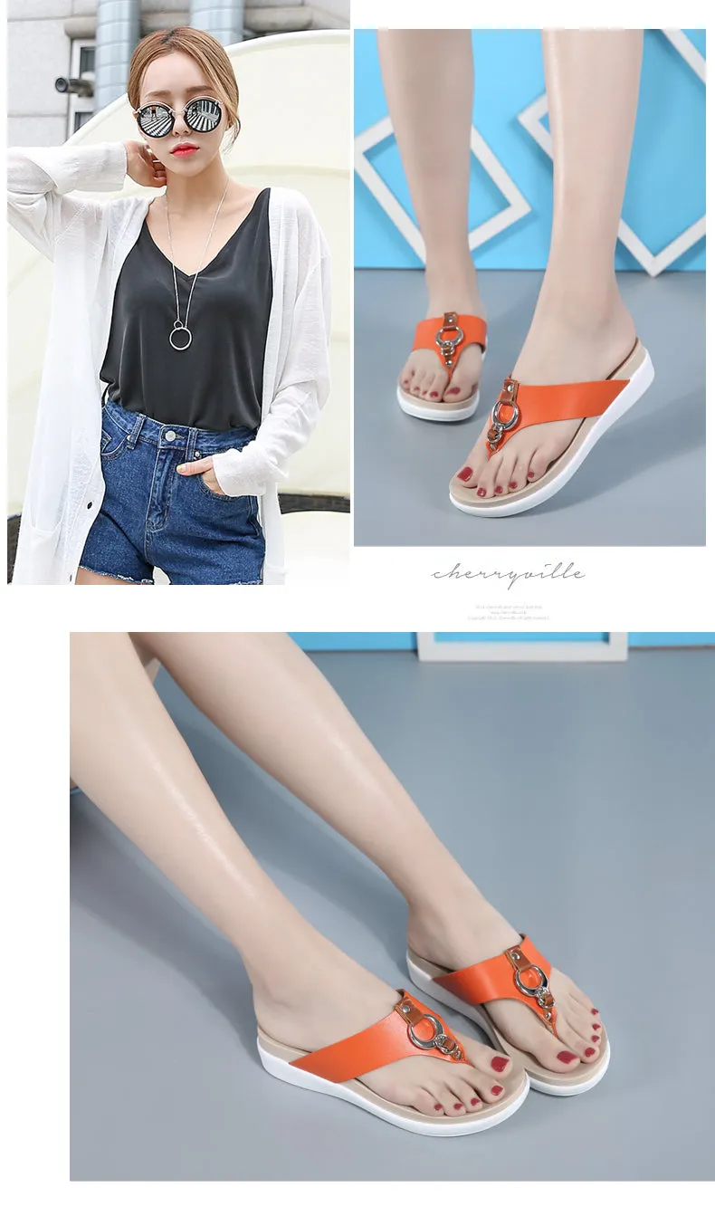 Women Wedge Heels Slip on Leather Platform Slipper
