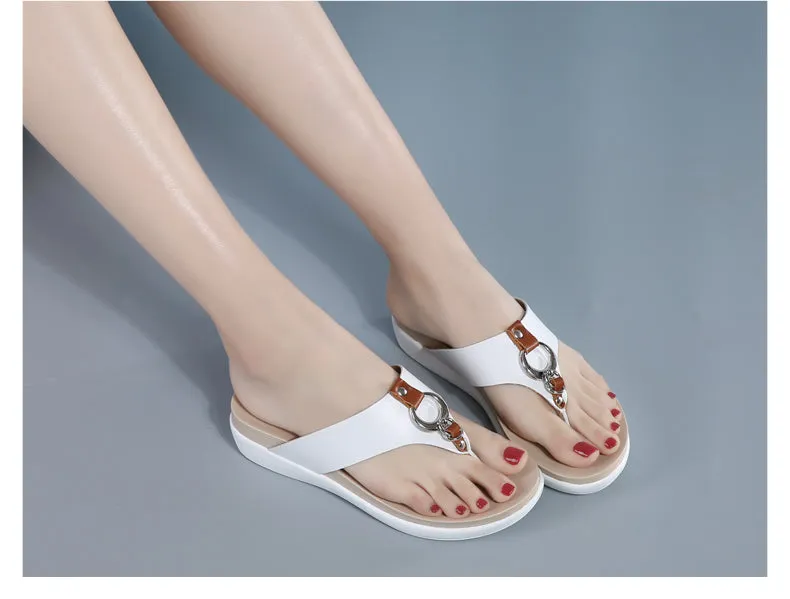 Women Wedge Heels Slip on Leather Platform Slipper