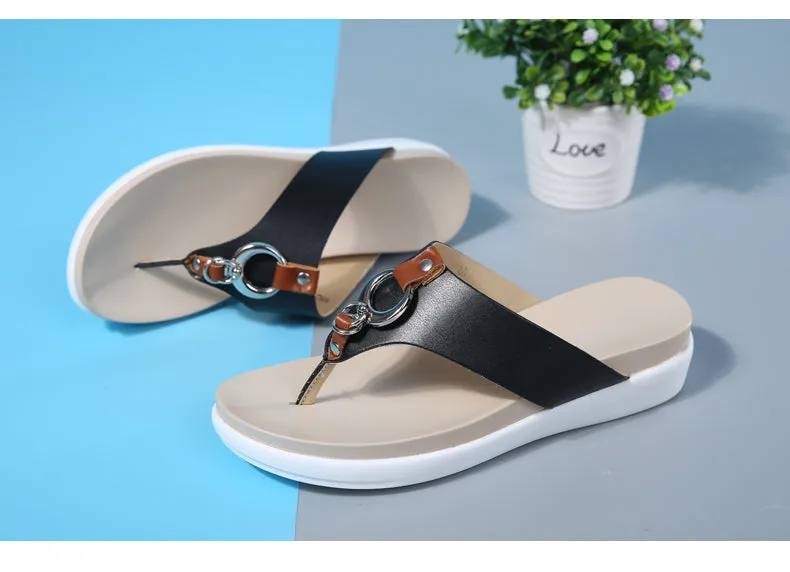 Women Wedge Heels Slip on Leather Platform Slipper