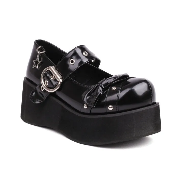 Women's Bow Tie Wedge Heel Mary Jane Platform Pumps