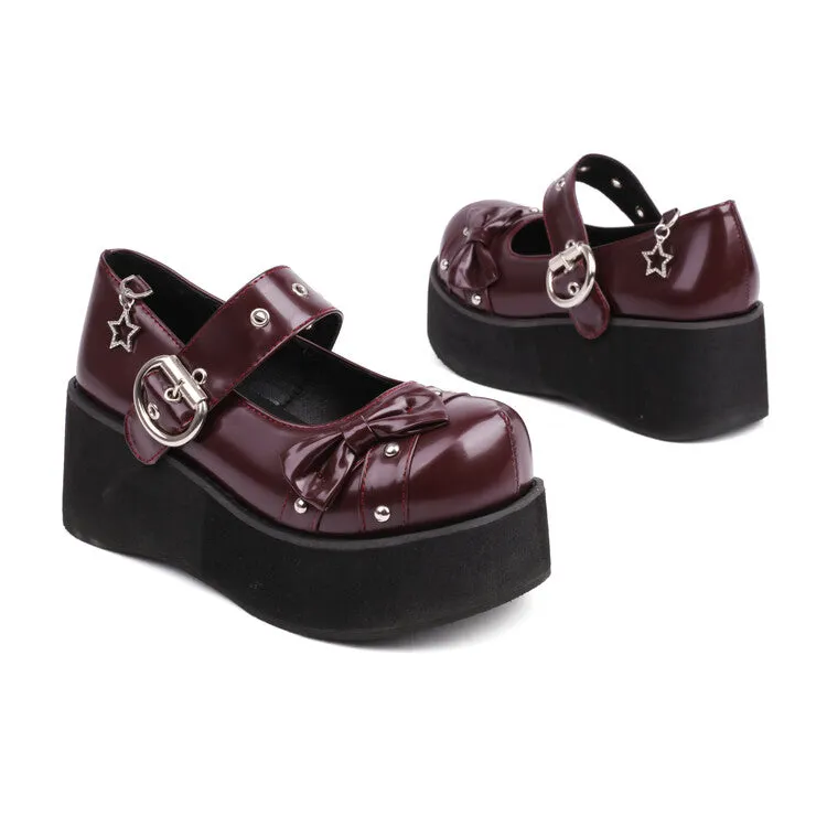 Women's Bow Tie Wedge Heel Mary Jane Platform Pumps