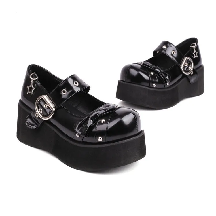 Women's Bow Tie Wedge Heel Mary Jane Platform Pumps