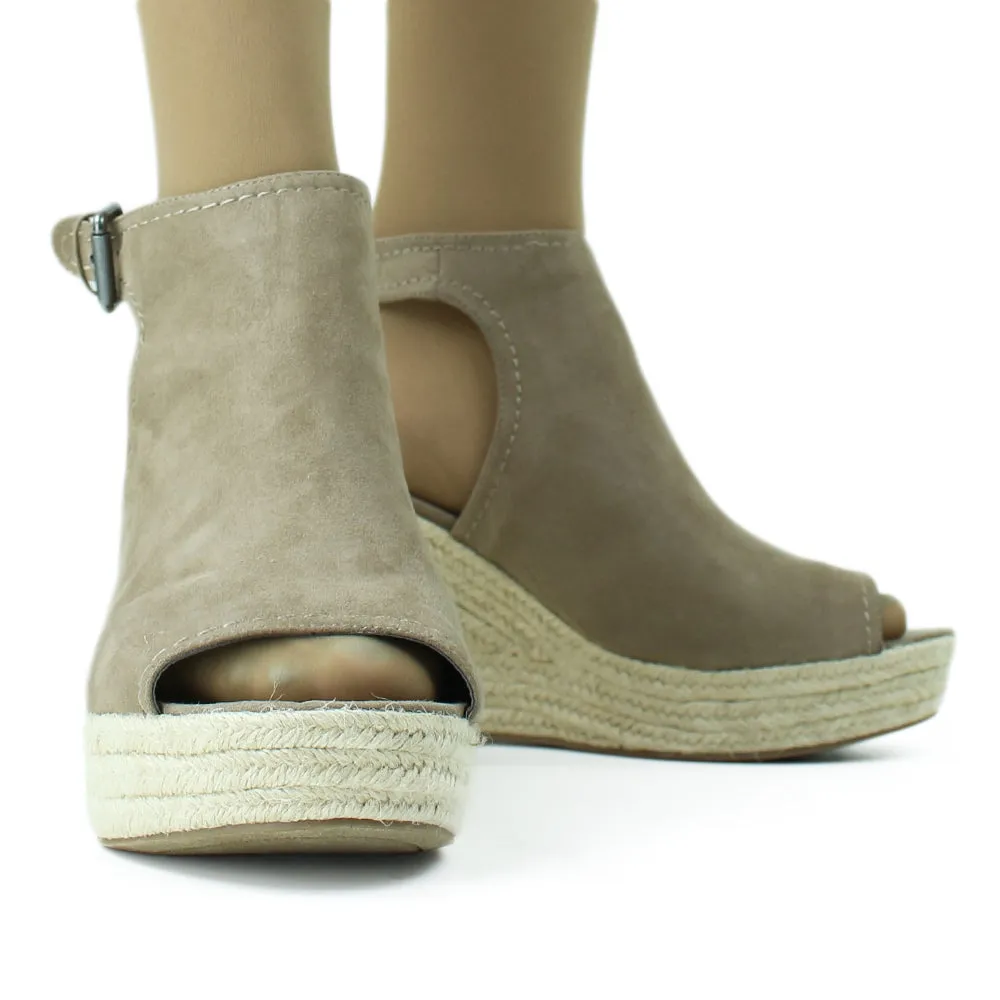 Women's Faux Suede Wedge Sandal,Greige